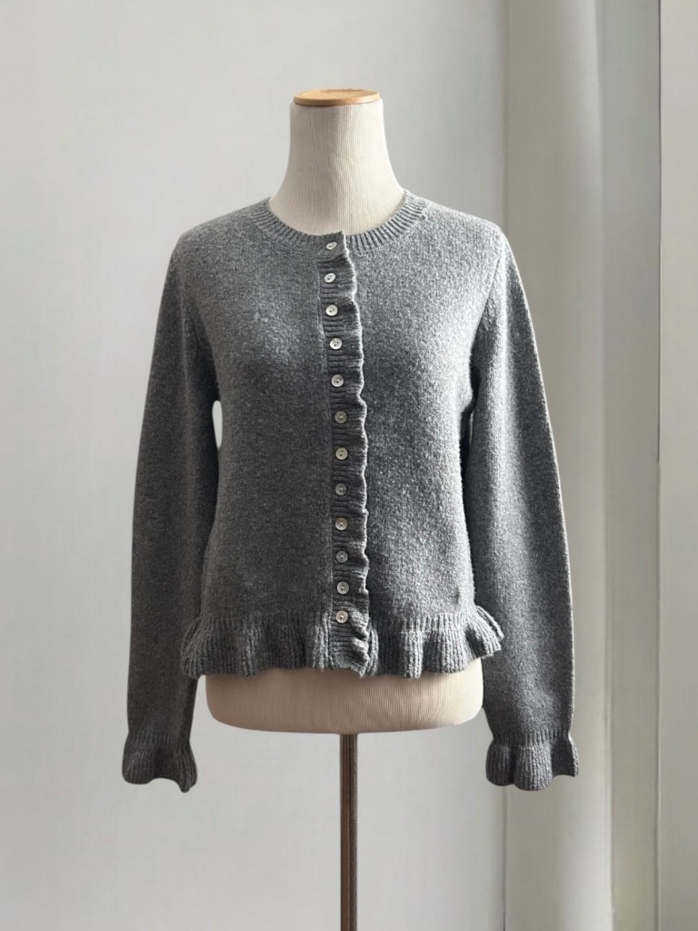 Willow & Wind Gray Ruffle Hem Button Cardigan Sweater